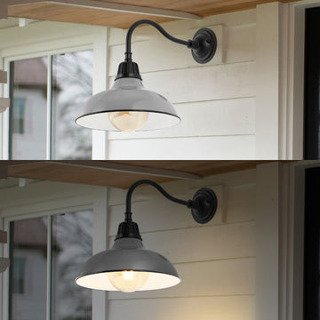 Aurora 12.25" Farmhouse Industrial Indoor/Outdoor Iron LED Gooseneck Arm Outdoor Sconce